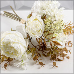 Artificial - Rose Bunch with Filler - White