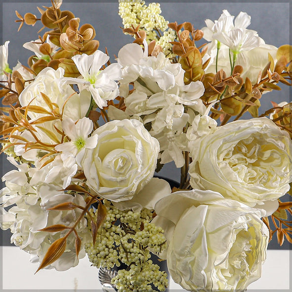 Artificial - Rose Bunch with Filler - White