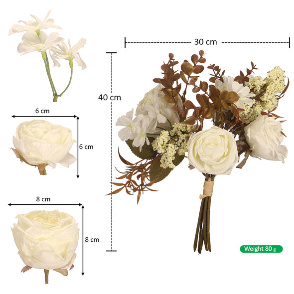 Artificial - Rose Bunch with Filler - White