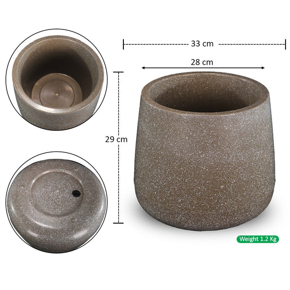 Round Plastic Planter (Premium Plastic) - Grey with Small White Print