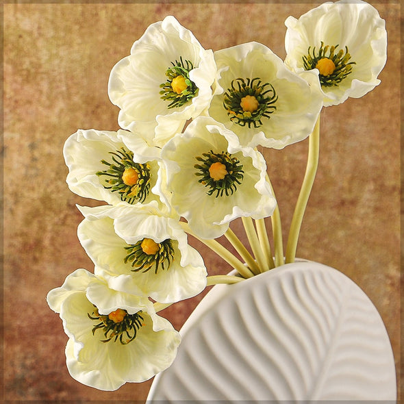 Artificial - Poppy Flowers - Cream