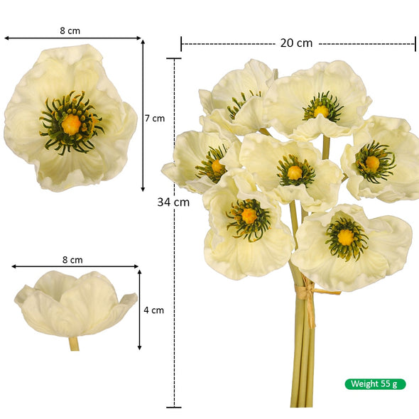 Artificial - Poppy Flowers - Cream