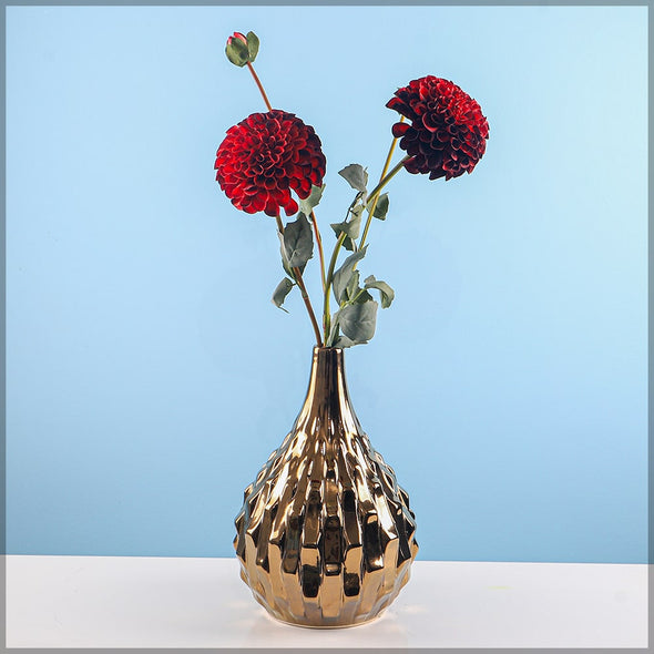 Artificial - Faux Dahlia Flower Stem - Dark Red