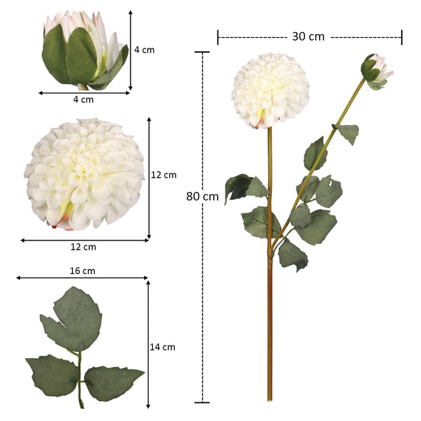 Artificial - Faux Dahlia Flower Stem - White