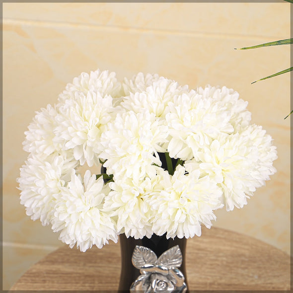 Artificial - Silk Pom Pom Flower - White