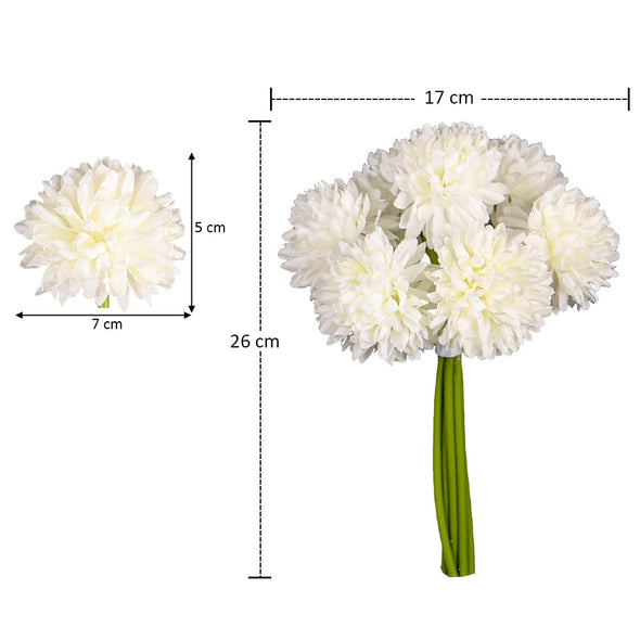 Artificial - Silk Pom Pom Flower - White