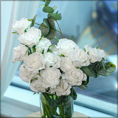 Artificial - Nearly Natural Real Touch Roses - White