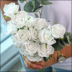 Artificial - Nearly Natural Real Touch Roses - White