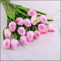 Artificial - Tulip Flowers - White Purple