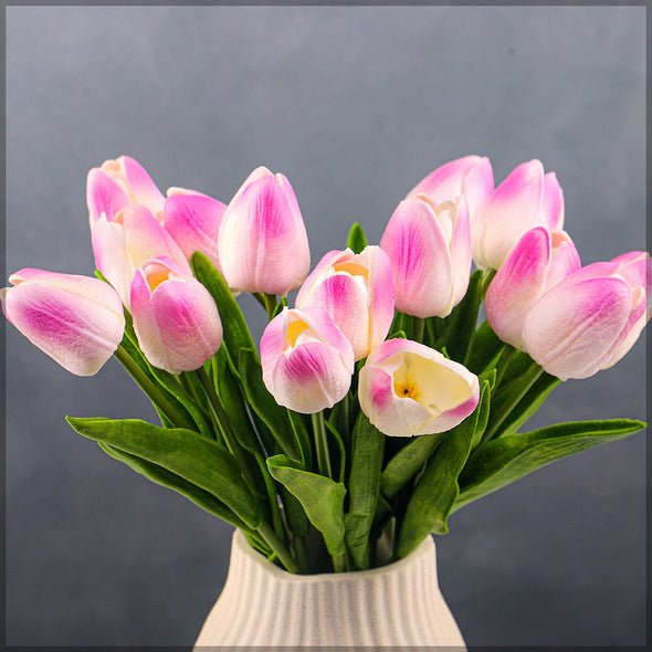 Artificial - Tulip Flowers - White Purple